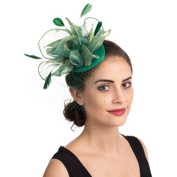 5919 Fascinators Hat Sinamay Flower Mesh Feathers St.patrick's Day Fascinator - Picture 3 of 8